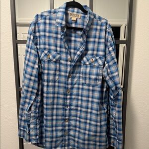 Duluth Trading Co Blue Plaid Casual Button Down Shirt